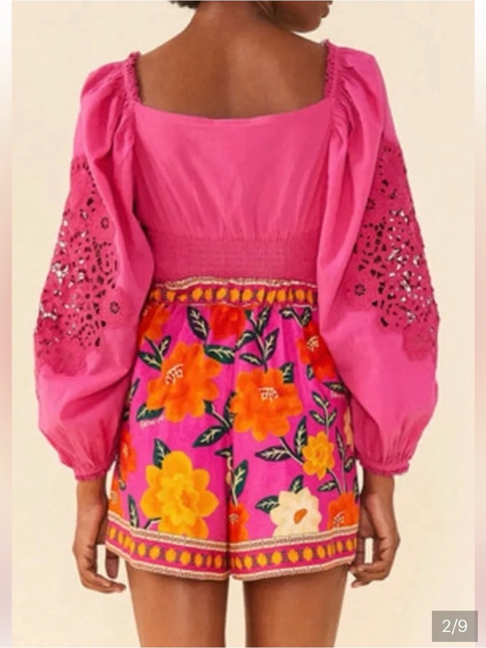 Farm Rio Women’s Pink Embroidered Floral High-Waist Shorts Size Large - Picture 2 of 5